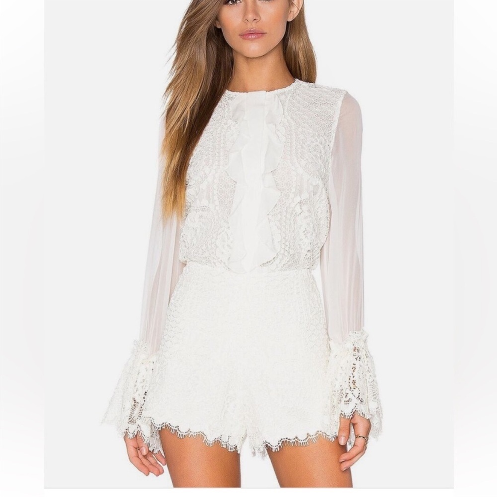 Alexis White Lace Ruffle Long-Sleeve Blouse
